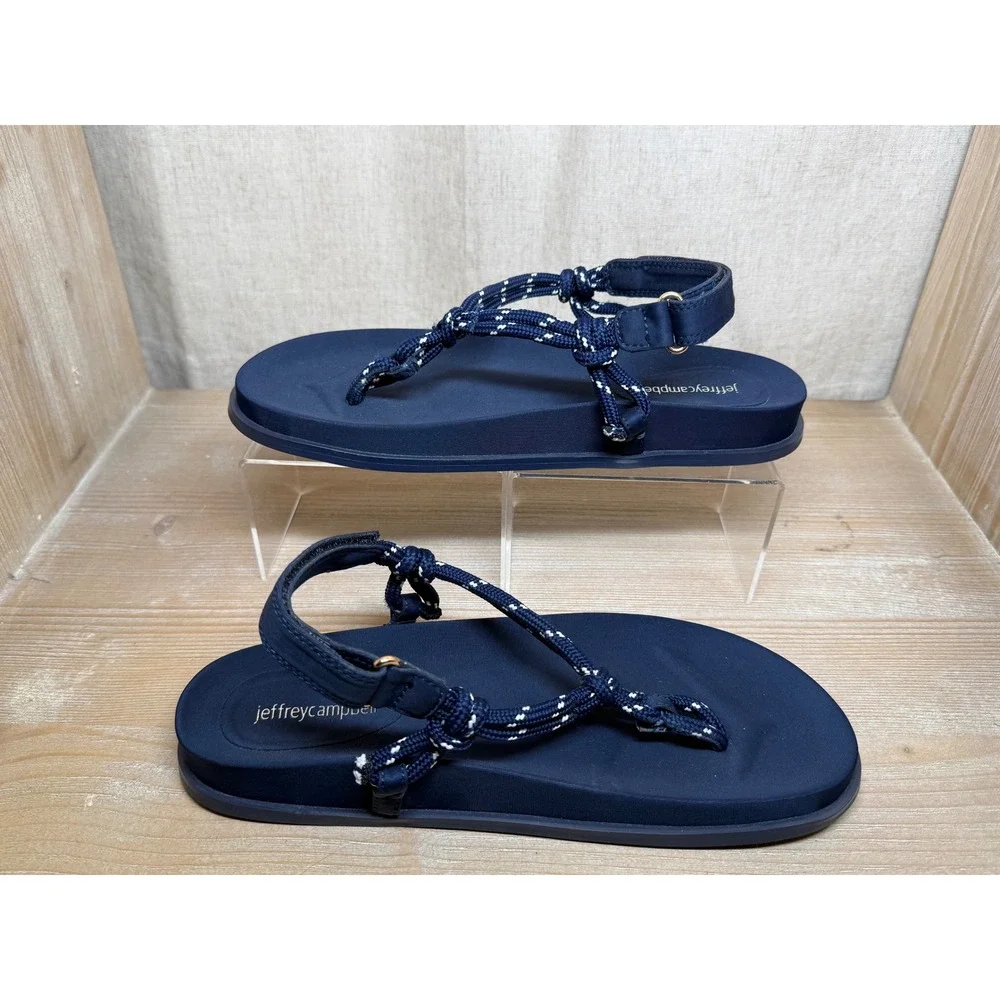 Jeffrey Campbell Size 8.5 Nautical Sandals Navy Blue Rope Strap Platform Thong